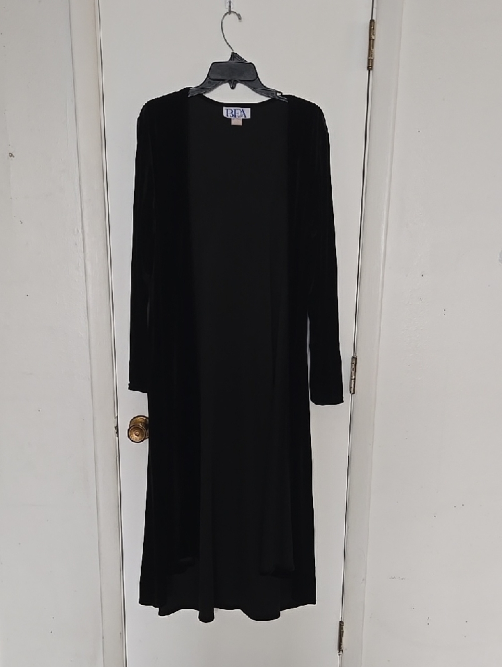 BFA Black Velvet Open-Front Long Jacket